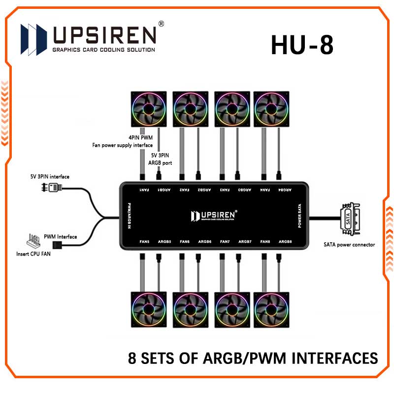 Fan Hub Rgb Controller - UPSIREN HU-8 şasi Fan Hub,8 takım