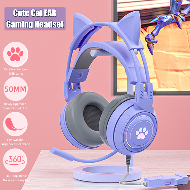 Gaming Accessories For Kids - Sevimli kedi kulak oyun mikrofonlu kulaklıklar